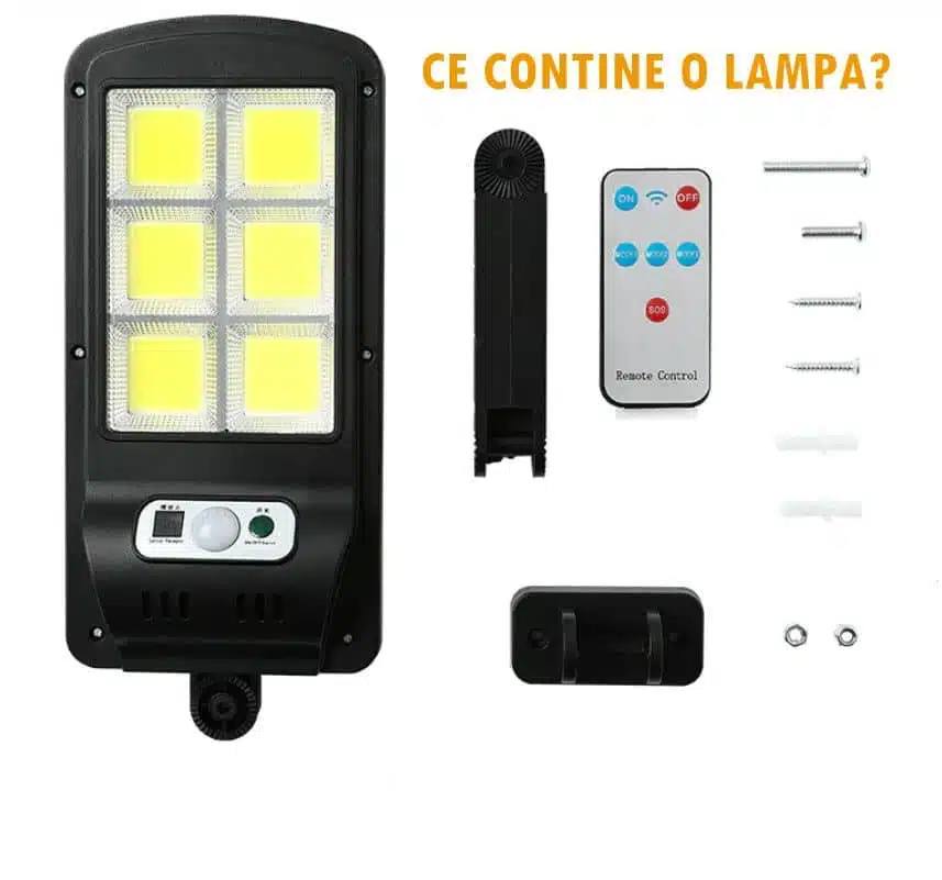 Lampă Stradală Solară cu Senzor de Mișcare și Telecomandă – Iluminat Automat continut