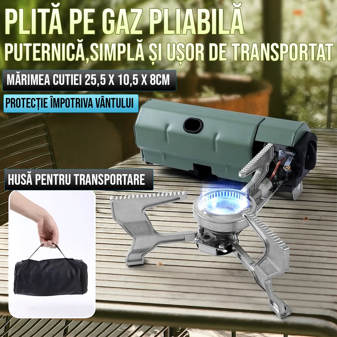 Aragaz Turistic Pliabil pe Gaz – Portabil și Ușor de Folosit la Picnic Protecție Vânt Aragaz Turistic Pliabil pe Gaz – Portabil și Ușor de Folosit la Picnic Protecție Vânt