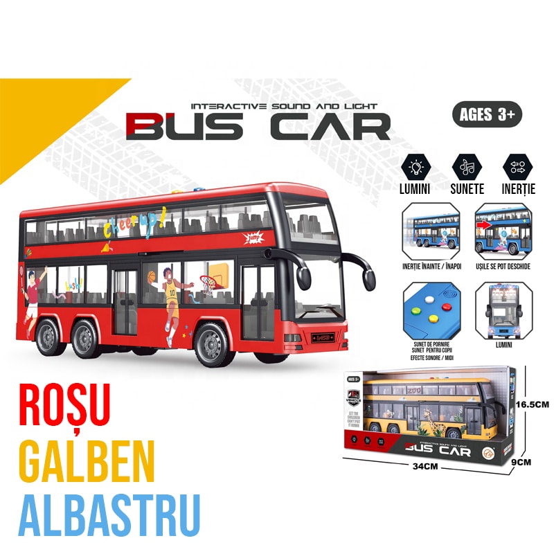 Autobuz Inerțial cu Două Etaje pentru Copii – (Înainte-Înapoi) cu Lumină și Muzică 1 Autobuz Inerțial cu Două Etaje pentru Copii – (Înainte-Înapoi) cu Lumină și Muzică 1