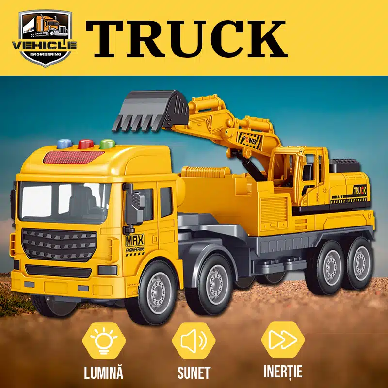 Camion și Excavator Inerțial pentru Copii – (Înainte-Înapoi) cu Lumină și Muzică 3