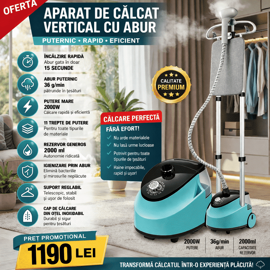 Aparat Vertical de Călcat cu Abur, Masă cu 2 Picioare, 2000W