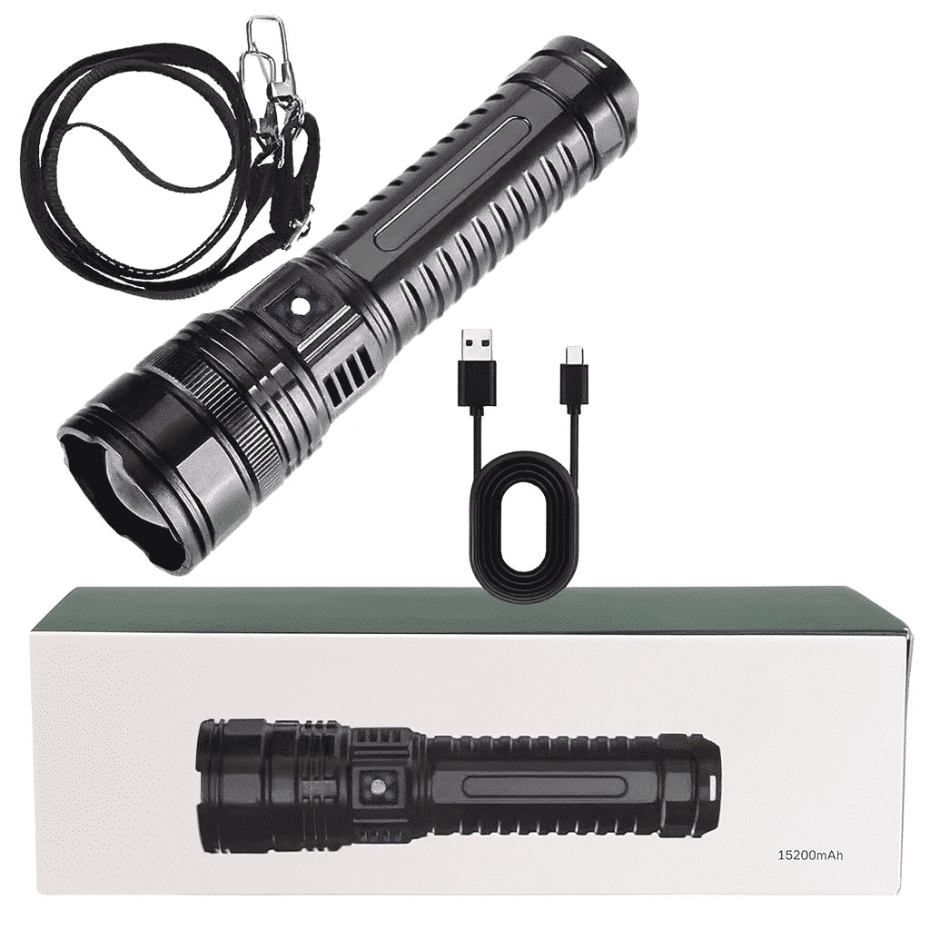 Lanterna 2km ,10000 lm, Focalizare Reglabila, 5 Moduri de Putere, Iluminare Intensa pe Termen Lung, PowerBank, Rezistenta la Apa, Neagra 2