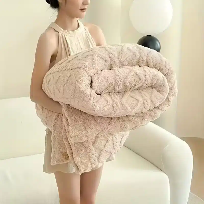 Pătură Dublă Blană Eco 200x230cm, 2kg greutate , Blăniță Crem, Tapițerie 435 gm² ,Calitate Premium, Moale și Călduroasă, Crem 6