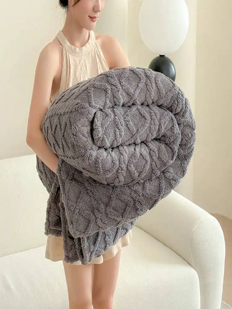 Pătură Dublă Blană Eco 200x230cm, 2kg greutate , Blăniță Gri, Tapițerie 435 gm² ,Calitate Premium, Moale și Călduroasă, Gri 4