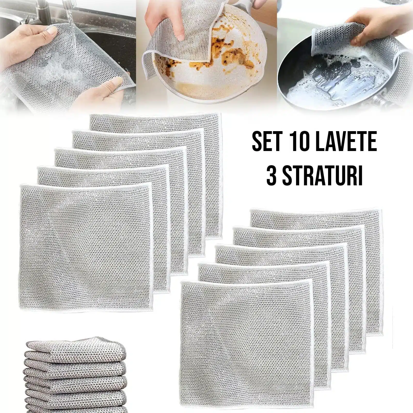 Set 10 Lavete de Curățare Triplu Strat – Plasă de Sârmă, Reutilizabile, Multiuz 5