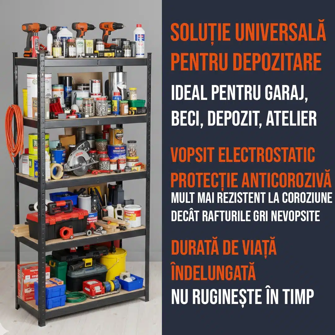 Raft Metalic 180 x 90 x 45 cm , 275 kg poliță – Negru Premium, 5 Polițe 4