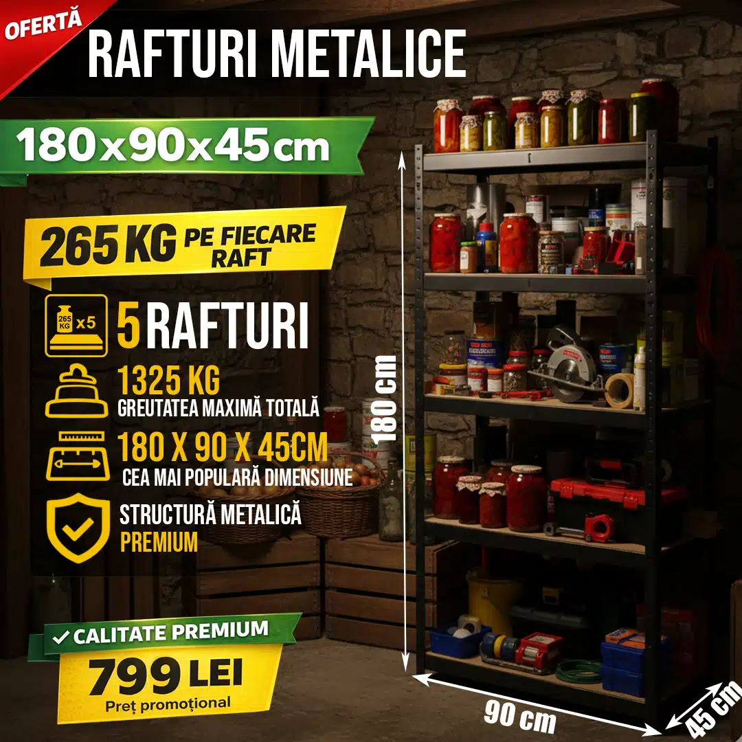 Raft Metalic 180 x 90 x 45 cm , 275 kg poliță – Negru Premium, 5 Polițe - 799 - 2